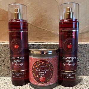 Bath & Body Works Champagne Apple & Honey 2 Body Sprays and Candle!! NEW